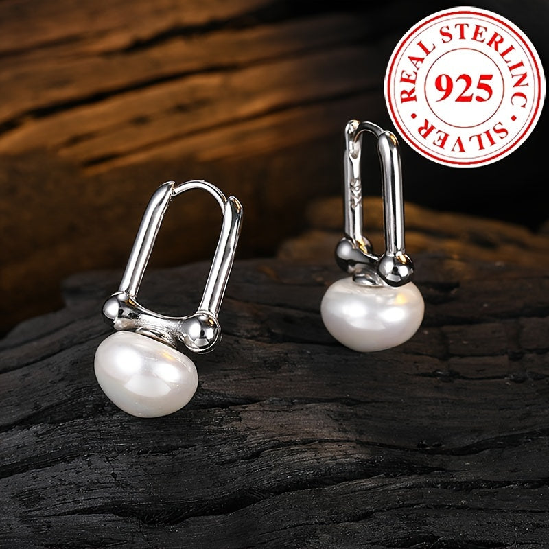 Exquisite 925 Sterling Silver Freshwater Pearl Hoop Earrings